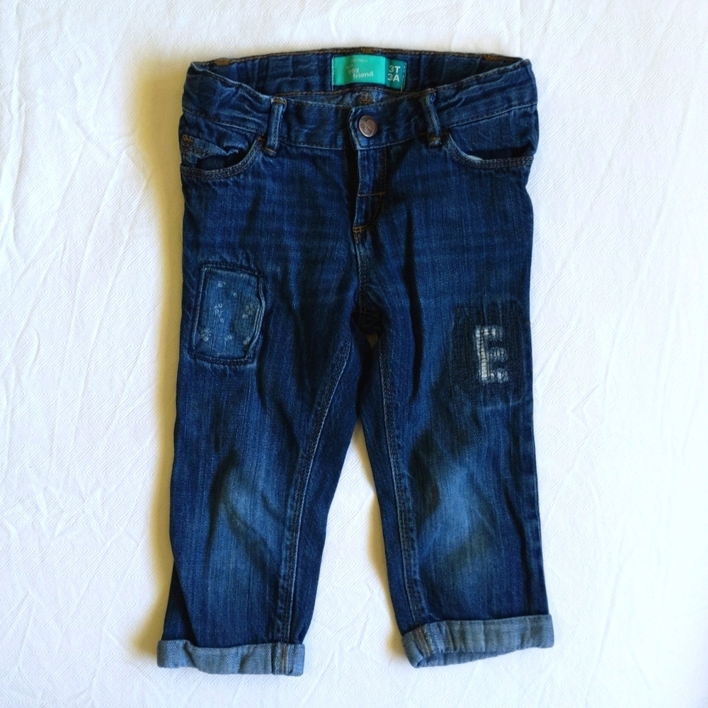 old navy the boyfriend cropped distressed patchwork denim jeans 3T toddler girls